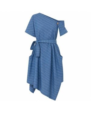 Stuart Trevor Pirate Dress – Steel Cotton Stripe - Blue