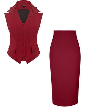 Tia Dorraine Single-Breasted Waistcoat & Skirt Set - Red