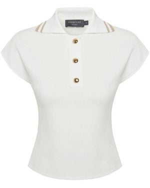 Exquise Neutrals Regular Minimalist Crystal Pocket Juniper Tee - White