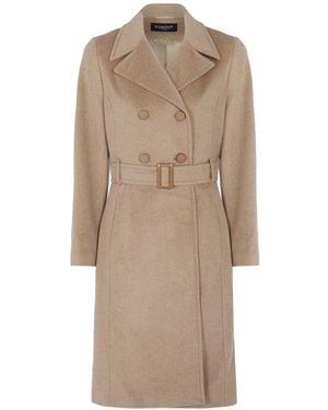 Rumour London Isabella Wool & Cashmere Blend Coat With Double-breasted Silhouette & Pleated Back In Camel - Natural