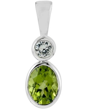 Artisan Natural Peridot Pendant 14k White Gold Sapphire Jewellery - Green