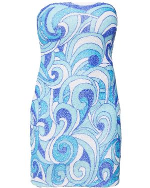 Self-Adore Veronica Hand-Beaded Embellished Mini Dress - Blue