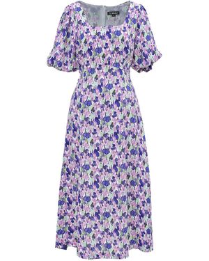 Smart and Joy Square Neckline Liberty Print Dress - Purple
