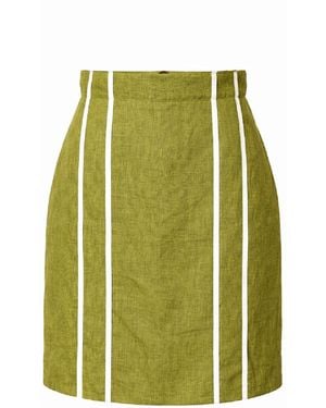 Conquista Linen-Blend Skirt With Vertical Stripe Detail - Green