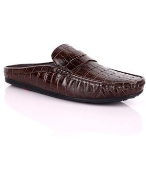 DAVID WEJ Alfred Croc Half Slippers - Brown