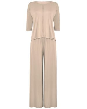 Oh!Zuza Neutrals Jackie Loungewear Pyjama Set, Wide-Leg Trousers – Almond Milk - Natural