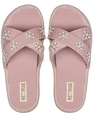 Rettrose The Safira Luxury Cross Over Embellished Slides - Pink