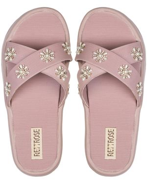 Rettrose The Safira Luxury Cross Over Embellished Slides - Pink