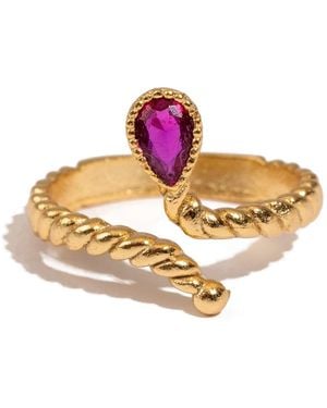 Ebru Jewelry Passion Teardrop Ruby Adjustable Ring - Pink