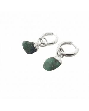 Harfi Raw Emerald May Birthstone Sterling Huggies - Green