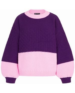 Cara & The Sky Taz Colour Block Balloon Sleeve Jumper - Purple