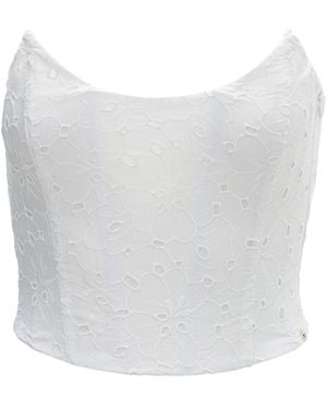 Nissa Floral-Embroidered Corset Top - White