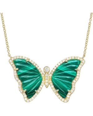 KAMARIA Large Malachite Butterfly Necklace With Diamonds - Green