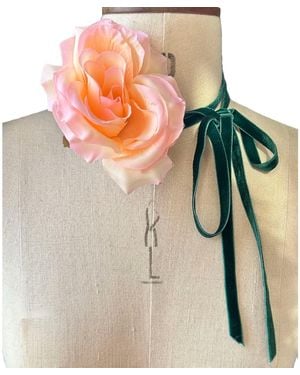Natalia Petruch Neutrals Bettie Ribbon-Tie Statement Necklace – Faux Rose, Wear As Necklace Or Belt, Handmade - Metallic