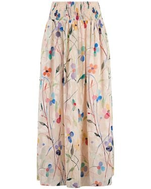 Traffic People Neutrals Splendor & Sass Pastel Floral Aurora Maxi Skirt - White