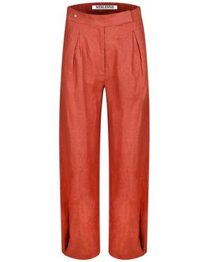 Merlenne Linen Trousers With Ankle Snap Button - Red