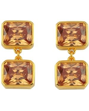 LINYA JEWELLERY Champagne Double Crystal Stone Dangle Earrings - Metallic