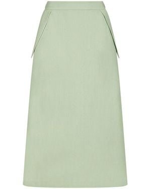 Shikanzy Ava Mint Linen High Waisted Midi Skirt With Pockets - Green
