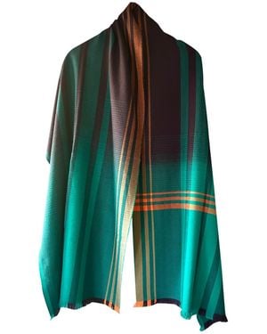 Essien & Emre Checked And Stripe Merino Scarf - Green