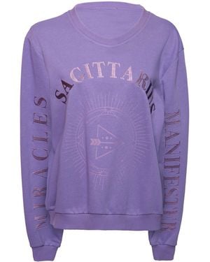 Miracles Manifester Oversized Embroidered Sagittarius Sign Sweatshirt - Purple