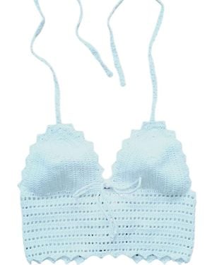 Springmoonatelier Summer Beach Crochet Strappy Knit Boho Strappy Bikini - Blue