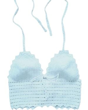 Springmoonatelier Summer Beach Crochet Strappy Knit Boho Strappy Bikini - Blue