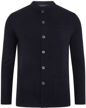 Paul James Knitwear Extra Fine Merino Wool Alonzoo Knitted Nehru Jacket - Blue