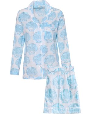 Carolina Benoit Coastal Shell Block Print Short Pyjama - Blue