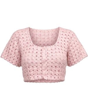 Ana Chic Baby Openwork Handmade Crochet Top - Pink