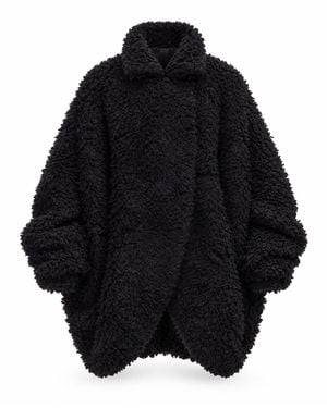 Julia Allert Oversized Curly-Textured Cocoon Jacket – - Black