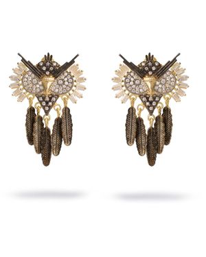 Ebru Jewelry Midnight Owl Sparkling Feather Earrings - Metallic