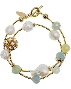 Farra Baroque Pearl With Aquamarine Double Layers Bracelet - Metallic