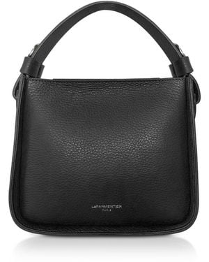 Le Parmentier Duplo Small Hammered Leather Top Handle Bag - Black
