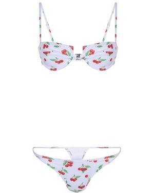 The Delarose Sisters Cherry Print Bikini G-String Set - White