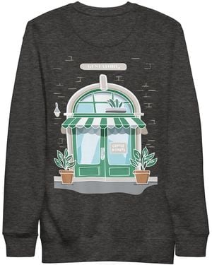 Anchor and Crew Charcoal Heather Gustatory Coffee & Chats Cotton Blend Embroidered Sweatshirt - Grey