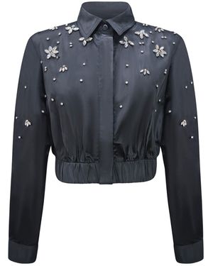 Roch Perel Embellished Taffeta Shirt - Blue