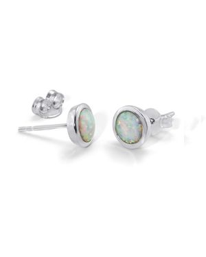 Isla Silver Round Opal Stud Earrings - Metallic