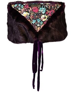 Jennafer Grace Plum Faux Fur Velvet Knot Stole - Black