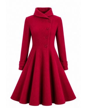 Nikka Place Wool Princess Buttoned Coat With Pockets - Red