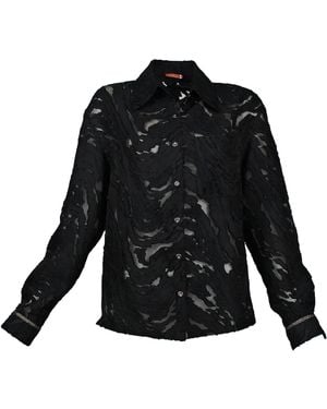 Lalipop Design Burnout Pattern Sheer Shirt - Black