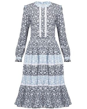 Rumour London Eliza Poplin Midi Dress With Embroidered Trim - Blue