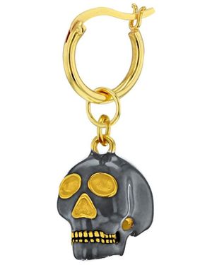 True Rocks Gun Metal Sterling & 18Kt Plated Mini Skull Charm On Hoop - Metallic