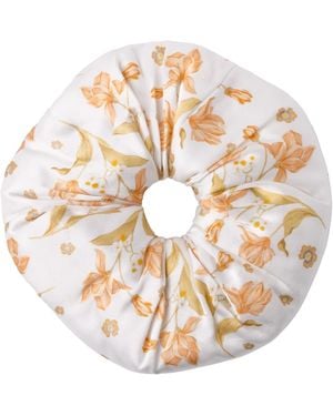 Asyii Printed Botanical Floral Silk Puffy Scrunchie - Metallic
