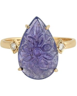 Artisan 18K Carved Tanzanite & Diamond Ring - Purple