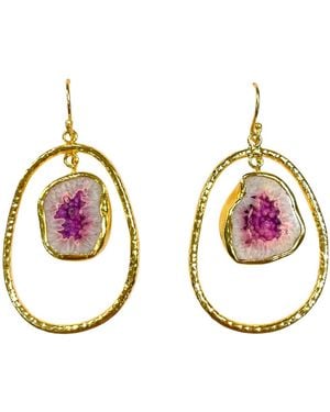 Magpie Rose Hoop Rock Drops Earrings - Metallic