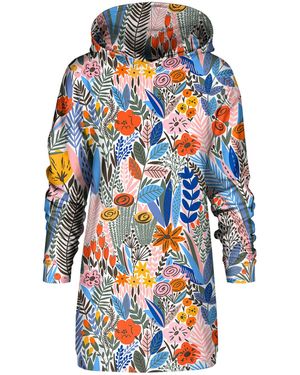 Aloha From Deer Floral Pattern Oversize Hoodie Dress - Blue