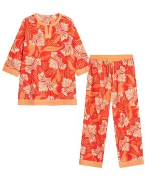 Inara Molokai Sunset Floral Cotton Pyjamas - Red