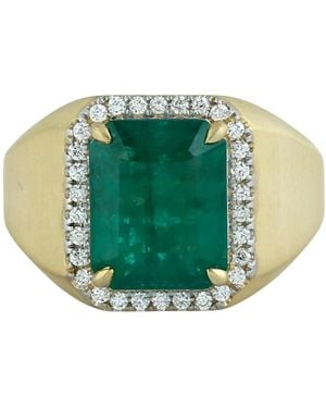 Artisan 14K Emerald Cut Emerald & Diamond Halo Ring - Green