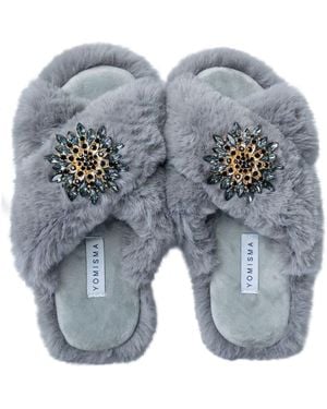 Yomisma Faux Fur Slippers - Gray
