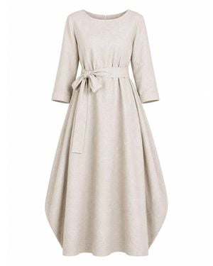 Nikka Place Neutrals Linen Maxi Maternity Dress With Empire Waist Tie And Long Sleeves - Natural